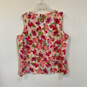 Talbots Sleeveless Floral Womens Top Sz Large Petite Pleated Neckline